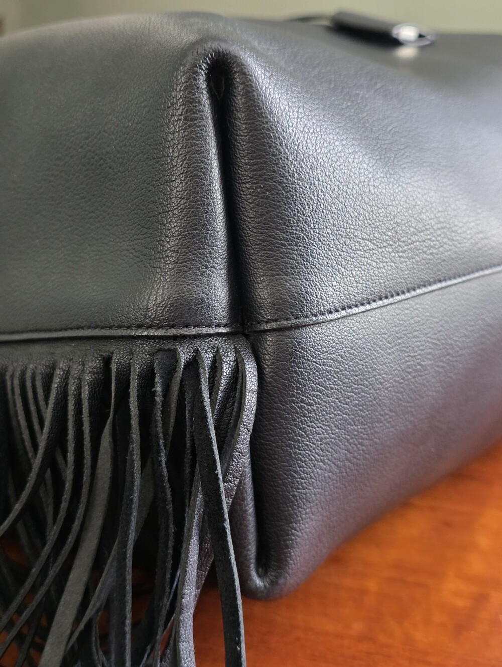 YSL Saint Laurent Paris Black Leather Fringe Tote Bag COA Detachable Pouch Large - Picture 9 of 16